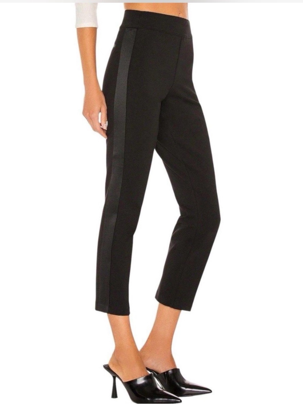 Spanx Black Ponte Tuxedo Stripe Ankle Pants Size Small 27” inseam